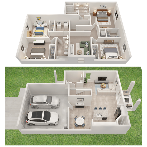 Floor plan for 4 beds, 2.5 baths, 1835 sqft